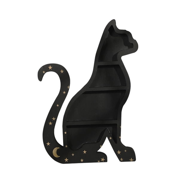Estante de exhibición de pared artesanal de madera con forma de gato, decoración de pared, estante flotante, estante de joyería para mejorar el hogar, 23x35cm