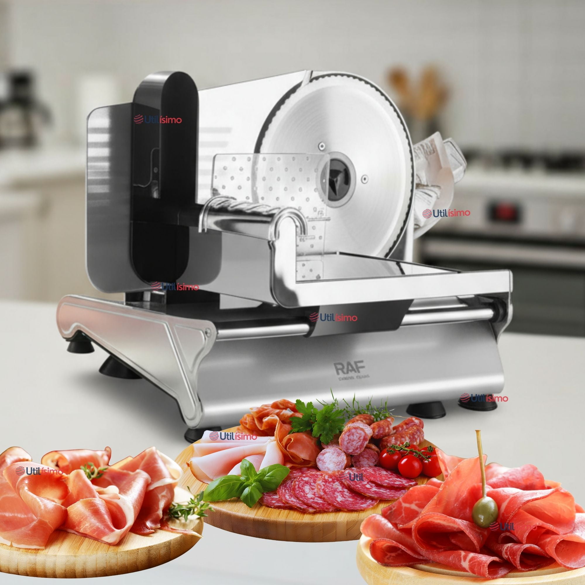 Rebanadora Cortadora Fiambre Carne Eléctrica Raf Color Plateado