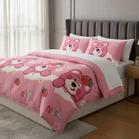 Casadeliacl - Juego De Sábanas T.F.I Para Cuna 1.5 Plaza Osito Rosa Pálido