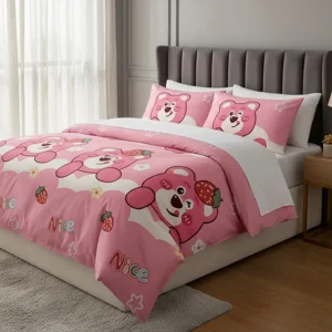 Casadeliacl - Juego De Sábanas T.F.I Para Cuna 1.5 Plaza Osito Rosa Pálido