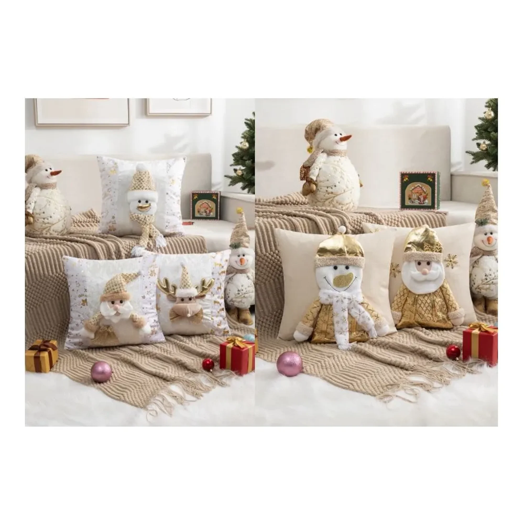 Casadeliacl - Funda Cojín Cuadrada Genérica 45x45 Cm Navidad 3d Blanco Y Dordo 30