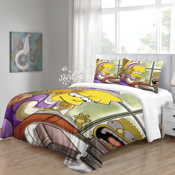 Duvet Cover Cartoon 3-Piece Set Children Cute Polyester Soft Breathable Comforter Animation Bedding