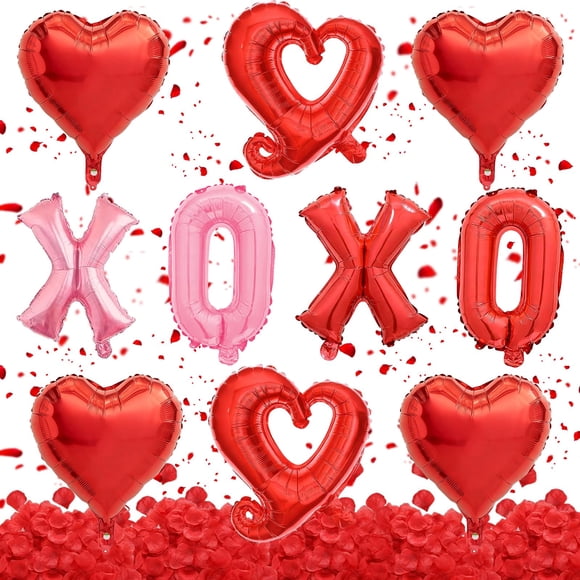 Juego de globos románticos Paivanwoo con globos en forma de corazón rojo y 500 pétalos de rosa