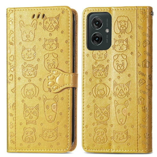 Funda Cartera FOXDOCK para Motorola Moto G55 , Flip PU con Relieve de Gatos y Perros, Tarjetero y Soporte