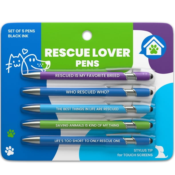 Set De Bolígrafos De Tinta Negra Con Stylus Regalo Para Amantes Del Rescate Animal 5 Piezas