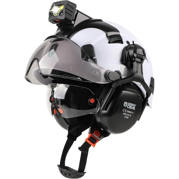Casco Seguridad GREEN DEVIL Visor Lampara Orejeras ABS