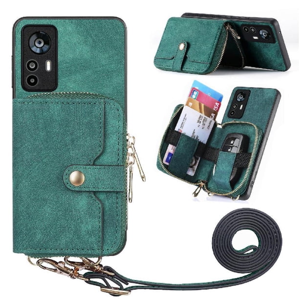Funda Tipo Cartera con Correa Cruzada para Xaiomi 12T Pro Protección Contra Golpes Verde