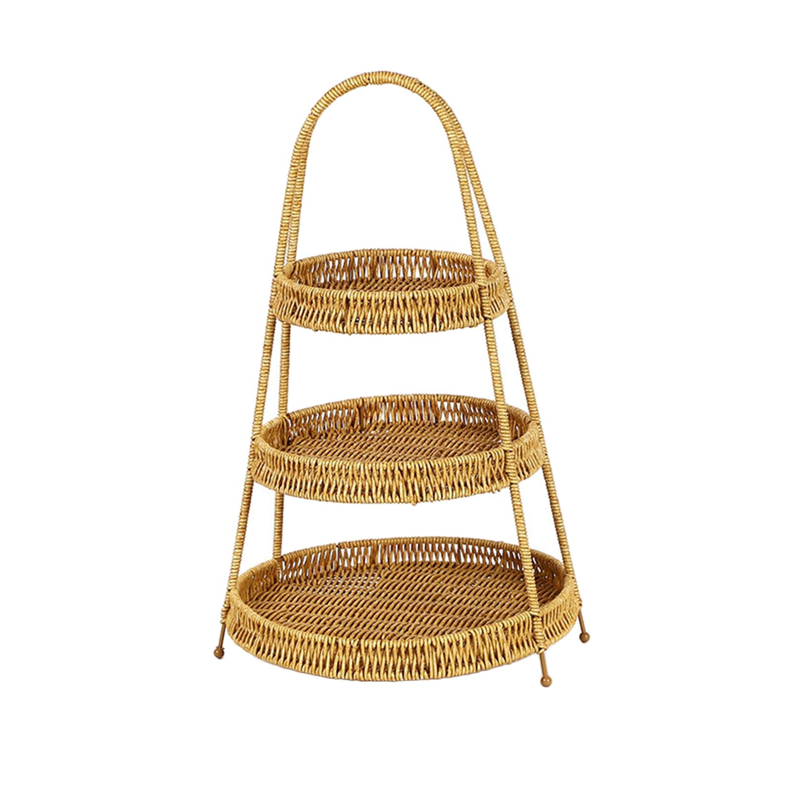 Ioensy - Cesta Tejida De Ratán De Imitación Con Asa Para Comedor, Sala De Estar, Senderismo, 3 Niveles