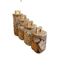 Genérico - Pack De 4 Contenedores Con Tapa De Bambu