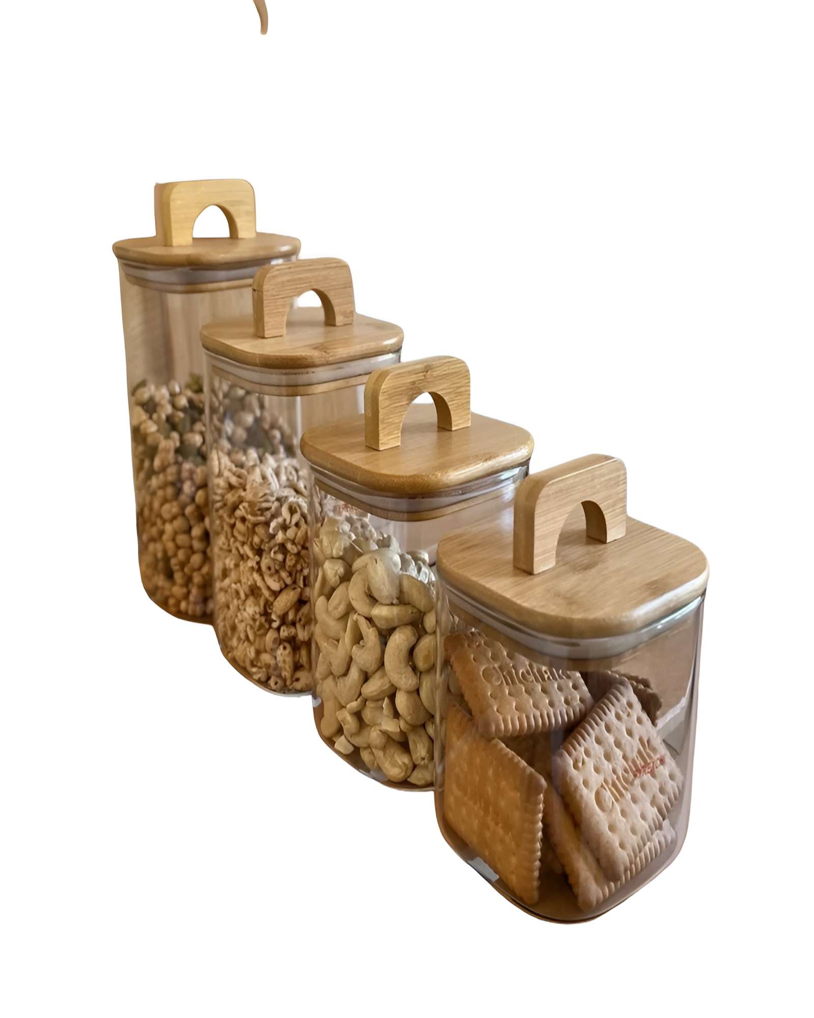 Genérico - Set De 4 Contenedores Con Tapa De Bambu