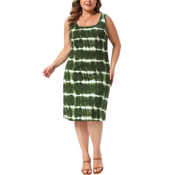 Agnes Orinda Tallas Grandes Vestidos de Verano sin Mangas con Diseño Tie Dye para Mujeres Vestido de Playa Camiseta Vestido Casual Suelto de Tirantes 4X Verde Militar