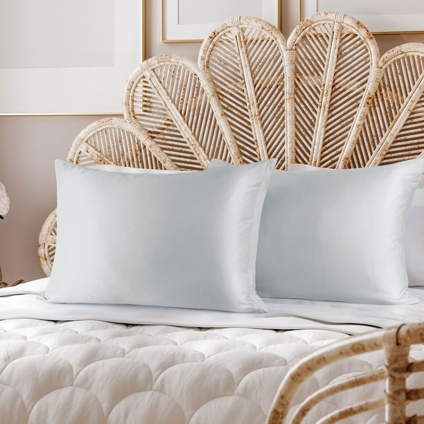 PiccoCasa 2 Pcs Funda de Almohada de Satén con Cremallera de Saten Sedoso, Estándar Plata