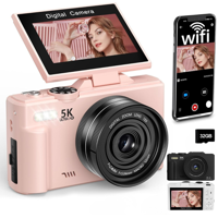 Innedd - Cámara 5K Digital Fotografíca 75Mp Con Pantalla Giratoria - Rosa