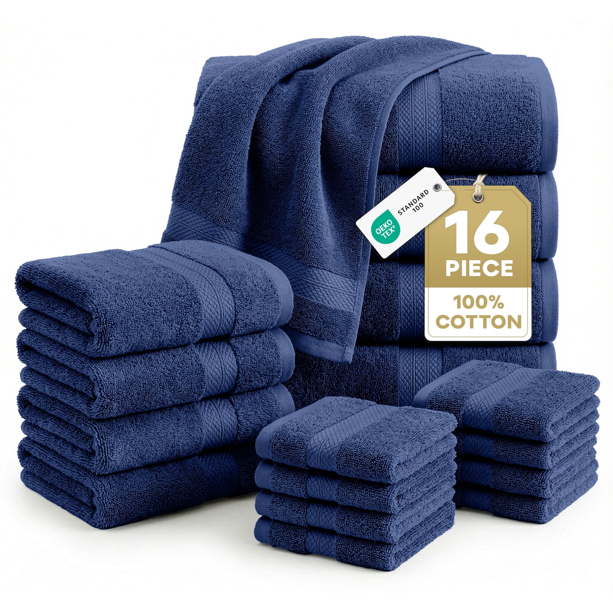 Lane Linen - Juego De Toallas 100% Algodón De Lujo 16 Piezas Azul Marino