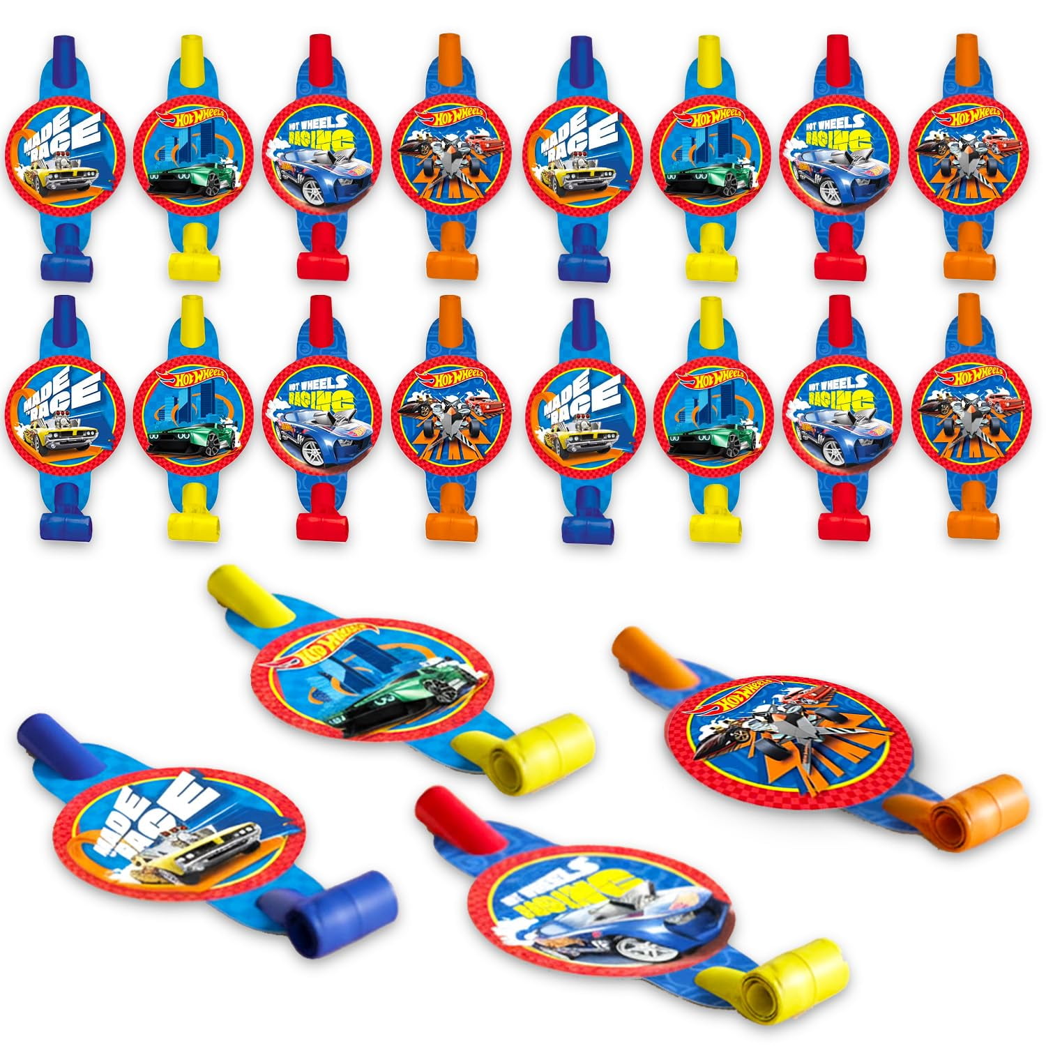 Paquete Party Blowouts Hot Wheels De 16 Generadores De Ruido Para Autos De Carreras