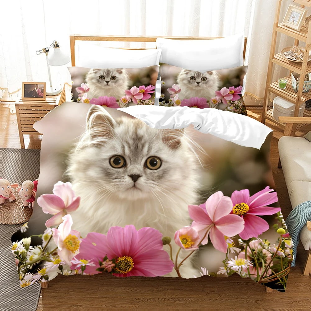 Lovely Pet Cat Bedding Set Animal Funny Duvet Cover Pillowcases Comforter Cover Bed Linens Bedclothes