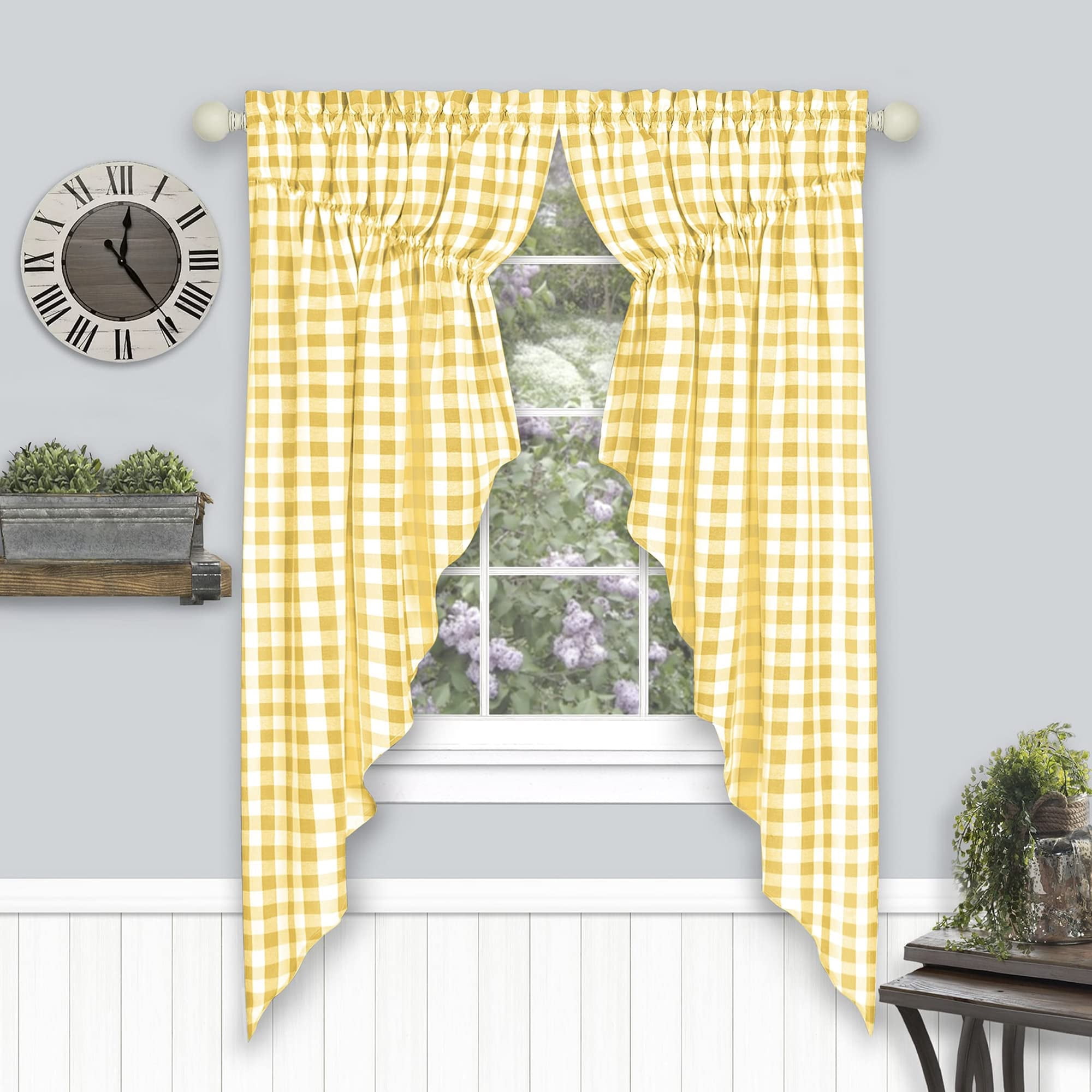 Cortina De Ventana Achim Buffalo Check, 183 X 160 Cm, Color Amarillo Y Blanco