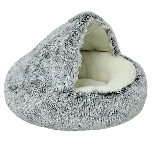 Camas relajantes para perros y gatos con capucha, para mascotas pequeñas, de piel sintética antideslizante y esponjosa, diámetro exterior de 40 cm.