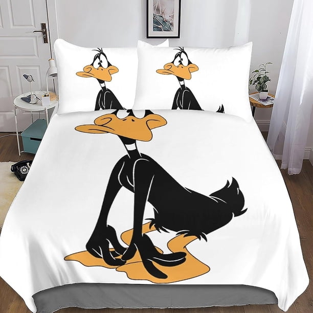 Juego de funda nórdica Entemah Daffy Duck con estampado 3D, ropa de cama con diseño de anime, juego de funda nórdica de 3 piezas, microfibra suave con cierre de cremallera para adolescentes
