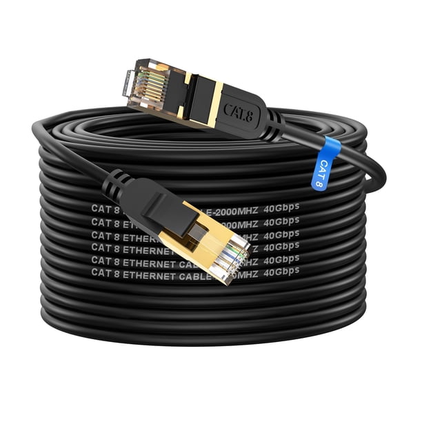 Cable Ethernet Cat 8 de 100 pies/30 m de alta velocidad y 40 Gbps para exteriores/interiores