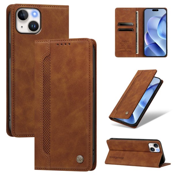 Funda Billetera para iPhone 15 Imán y Resistente Marrón