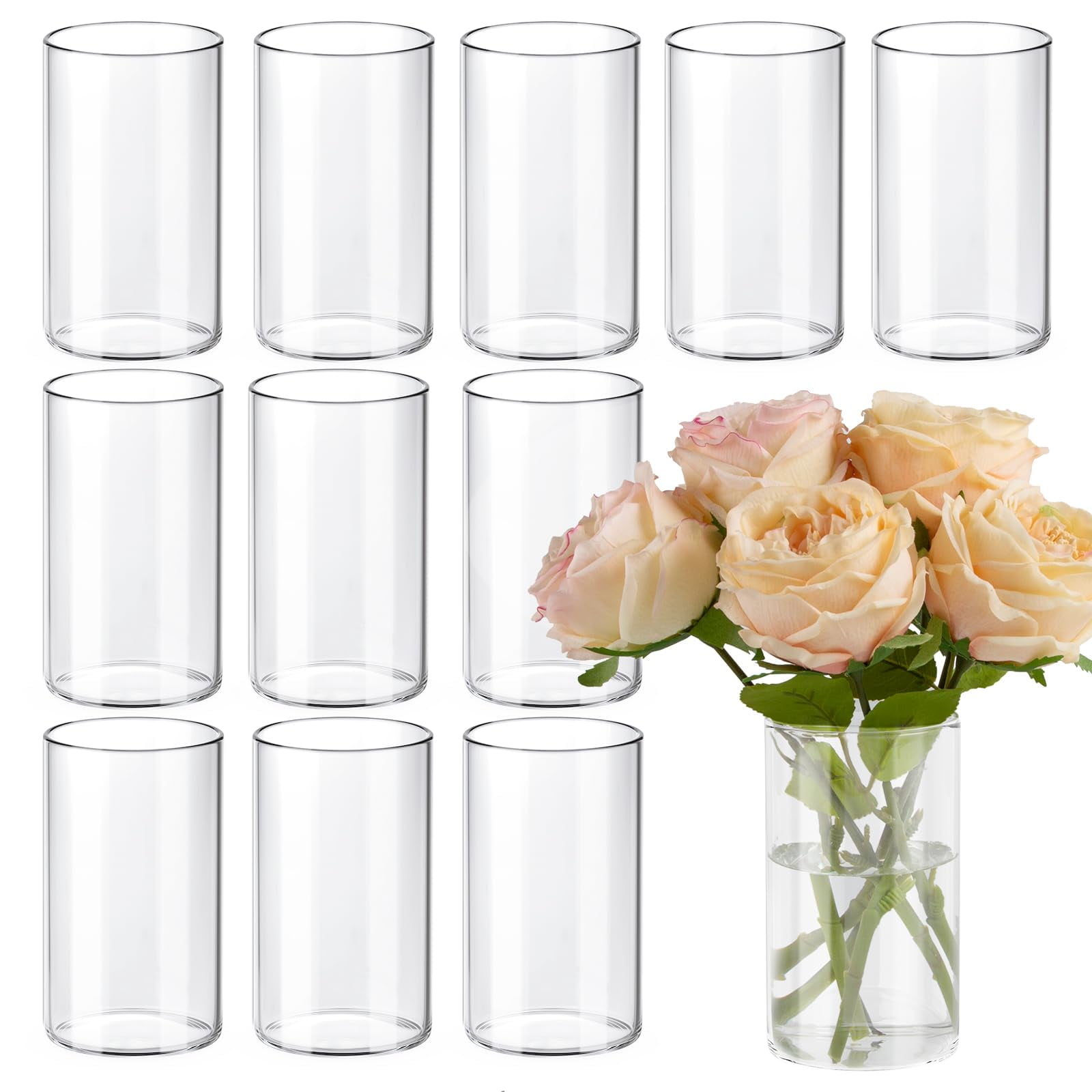 Jarrones Cilíndricos De Vidrio Tbwind De 6 Cm, Transparentes, Para Centros De Mesa, 12 Unidades