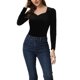 thumbnail image 1 of INSPIRE CHIC Tops de terciopelo de Halloween para mujeres con cuello de corazón, elegante camiseta de manga larga XS Negro, 1 of 6
