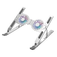 Magideal - Soporte Para Computadora Portátil Con Almohadilla De Silicona Antideslizante Y Luces Rgb Con 2 Ventiladores De Refrigeración, Plegable Para Cafetería, Plata