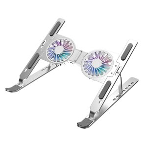 Magideal - Soporte Para Computadora Portátil Con Almohadilla De Silicona Antideslizante Y Luces Rgb Con 2 Ventiladores De Refrigeración, Plegable Para Cafetería, Plata