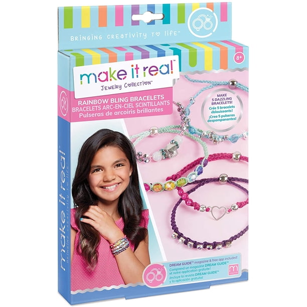 Rainbow Bling Bracelets. Diy Bead & Knot Bracelet Making Kit For Girls. Arts And Crafts Kit To Design And Create Unique Tween Knot Bracelets With Wax Cord, Beads, Charms & Gem Links