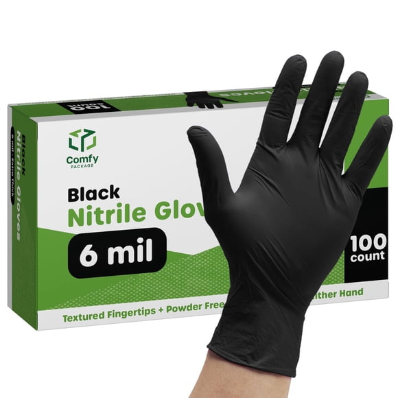 Guantes desechables, paquete cómodo, 100 unidades, nitrilo negro M