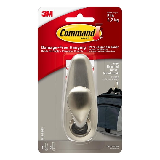 Gancho De Almacenamiento Command, Tamaño Grande, Metal Cepillado, 2,5 Kg