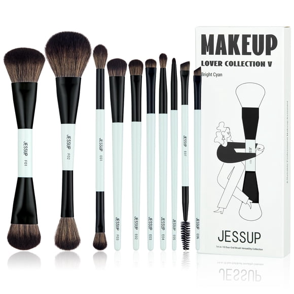 Set de brochas de maquillaje Jessup T500, 10 unidades, con contorno de base