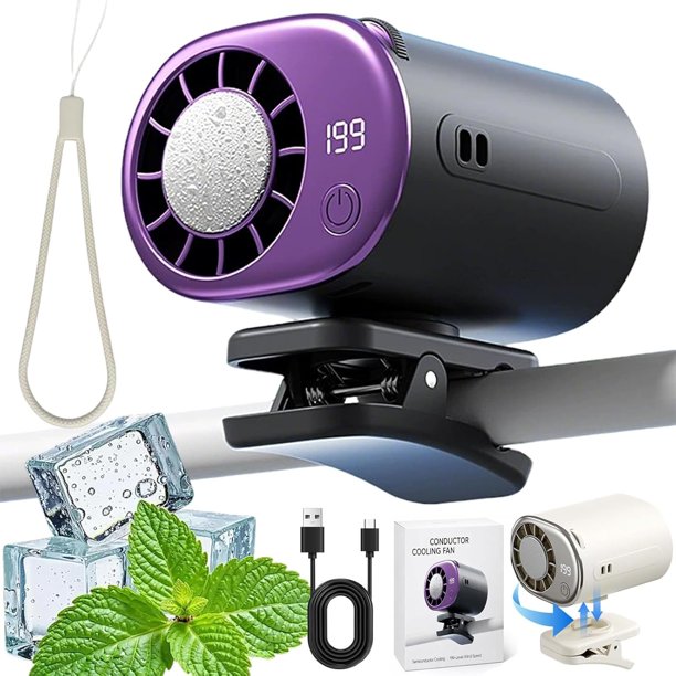 Ventilador clip coche LED 199 velocidades 16°C semi enfriamiento USB recargable 360° rotación