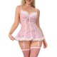 thumbnail image 1 of INSPIRE CHIC Conjunto de Lencería para Mujeres Liguero de Encaje Floral Chemise Transparente Escote en V Ropa de Dormir con Tanga L Rosa, 1 of 5