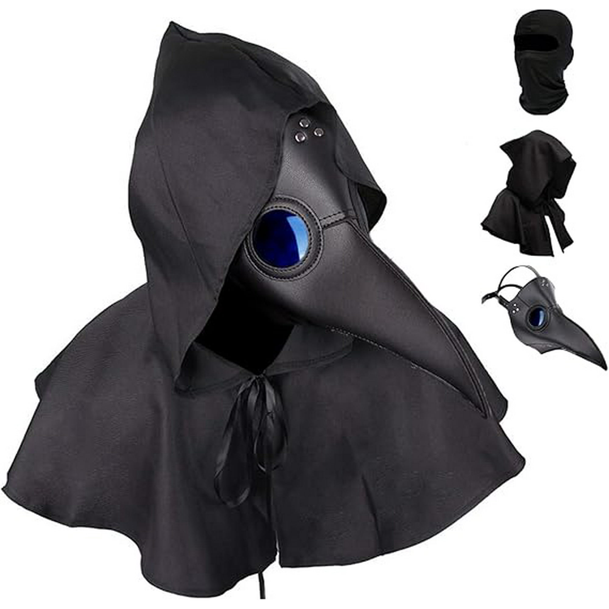 Genérica - Máscara Peste Negra Cuero Sintético Cosplay - Halloween Negro Protector Facial + Mascarilla + Capa