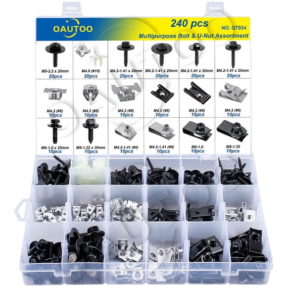 Kit de pernos y tuercas en U OAUTOO 240 piezas GM, Ford y Chrysler
