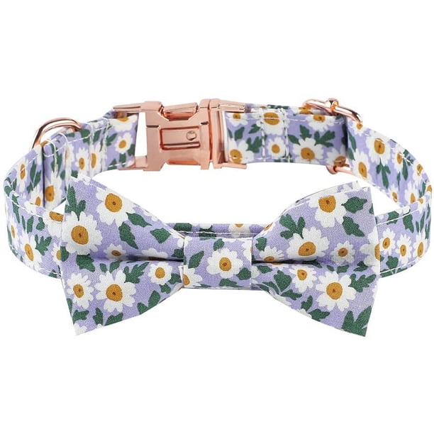 Collar de pajarita para perro, con diseño floral, ajustable y suave para gatos pequeños, medianos y grandes. Bonitos estampados de margaritas, cómodo collar de algodón con hebilla de metal, regalo dur