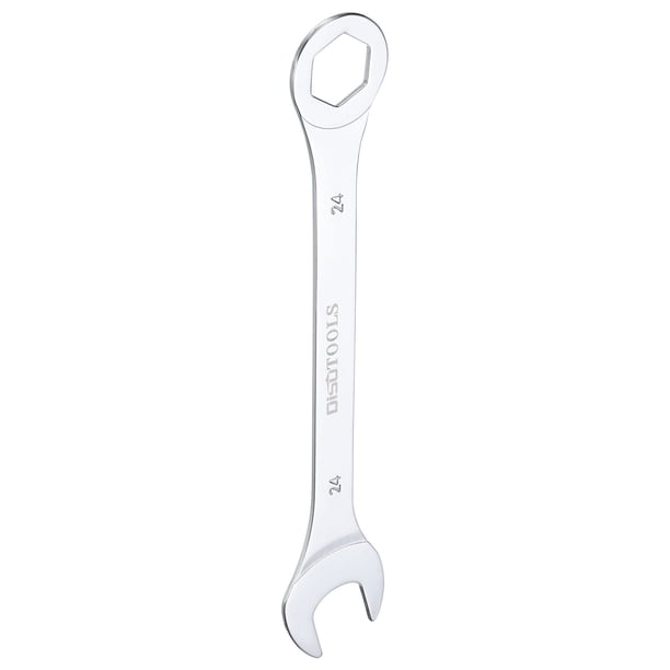Llave combinada delgada de 24 mm de 6 puntos Uxcell, doble extremo, caja y extremo abierto, acero cromado, plateado