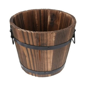 Fliperex - Macetero De Madera Tipo Barril Para Jardin Terraza Planta Xl Cafe