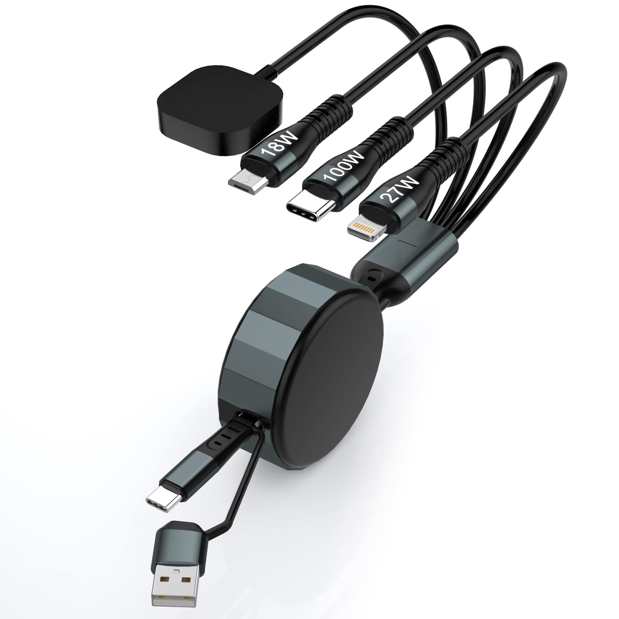 Cable De Carga Ardaddyn Retráctil 4 En 1 De 100 W Para Apple Watch