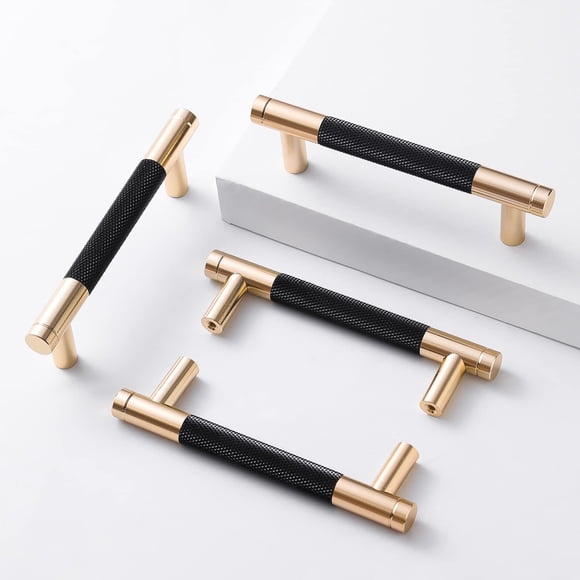 Tiradores para gabinete Ntresbonne, 2 piezas, 9,5 cm, dorado y negro