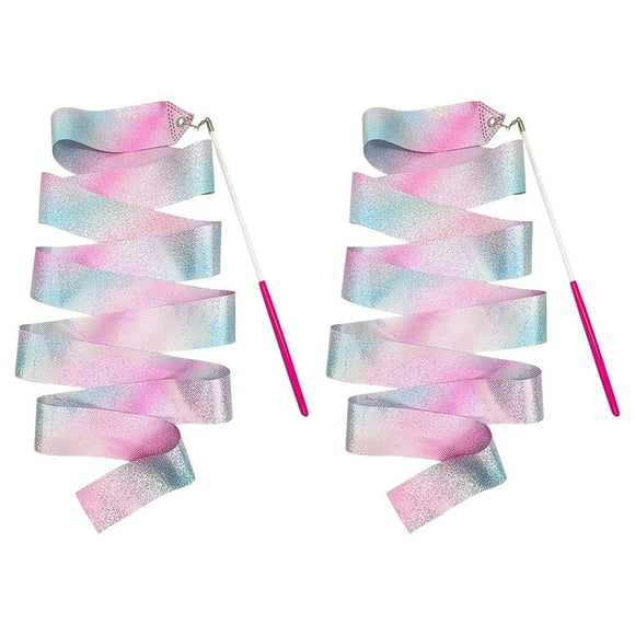 Cinta de baile con varilla giratoria, cintas de baile rítmico, cintas de baile para niños, cintas de baile brillantes a granel, para espectáculos de 2 piezas