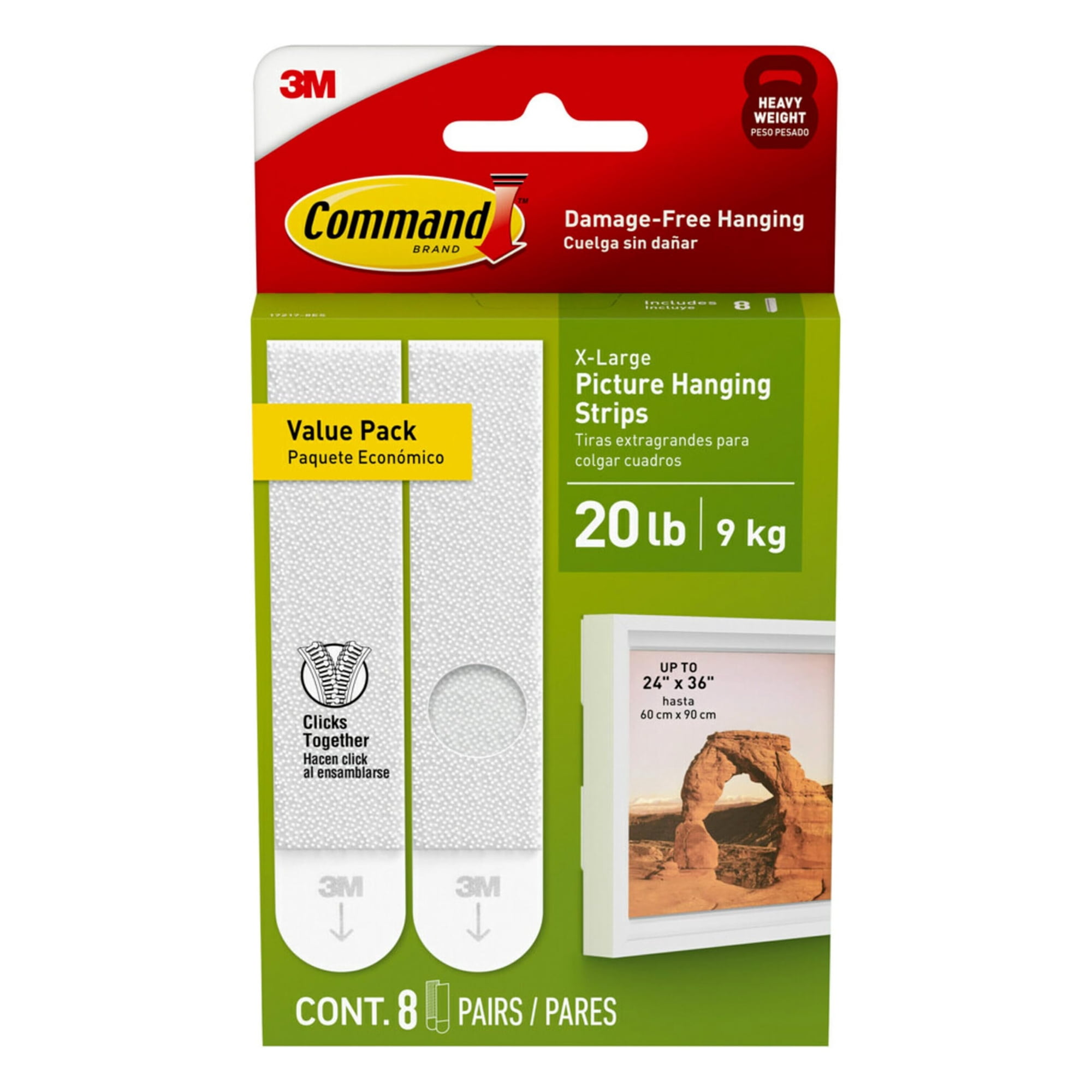 Tiras Para Colgar Cuadros Command, 9 Kg, Xl, 8 Pares (16 Tiras)