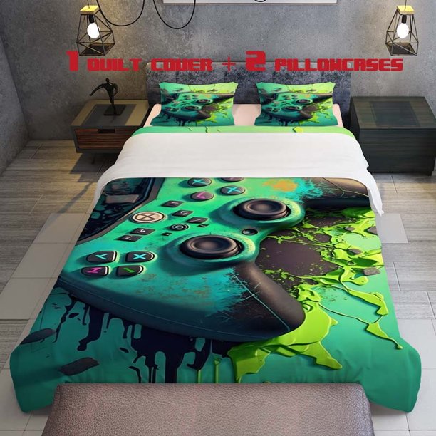 3pcs Cool Graffiti Game Controller Dynamic Design Themed Bedding Set Soft Duvet Cover and Two Pillowcases
