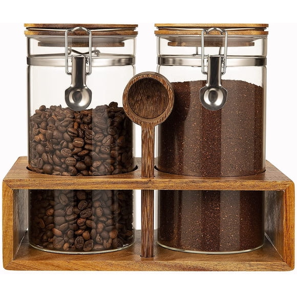 Frasco para café Yangbaga de vidrio de 1350 ml con estante de madera
