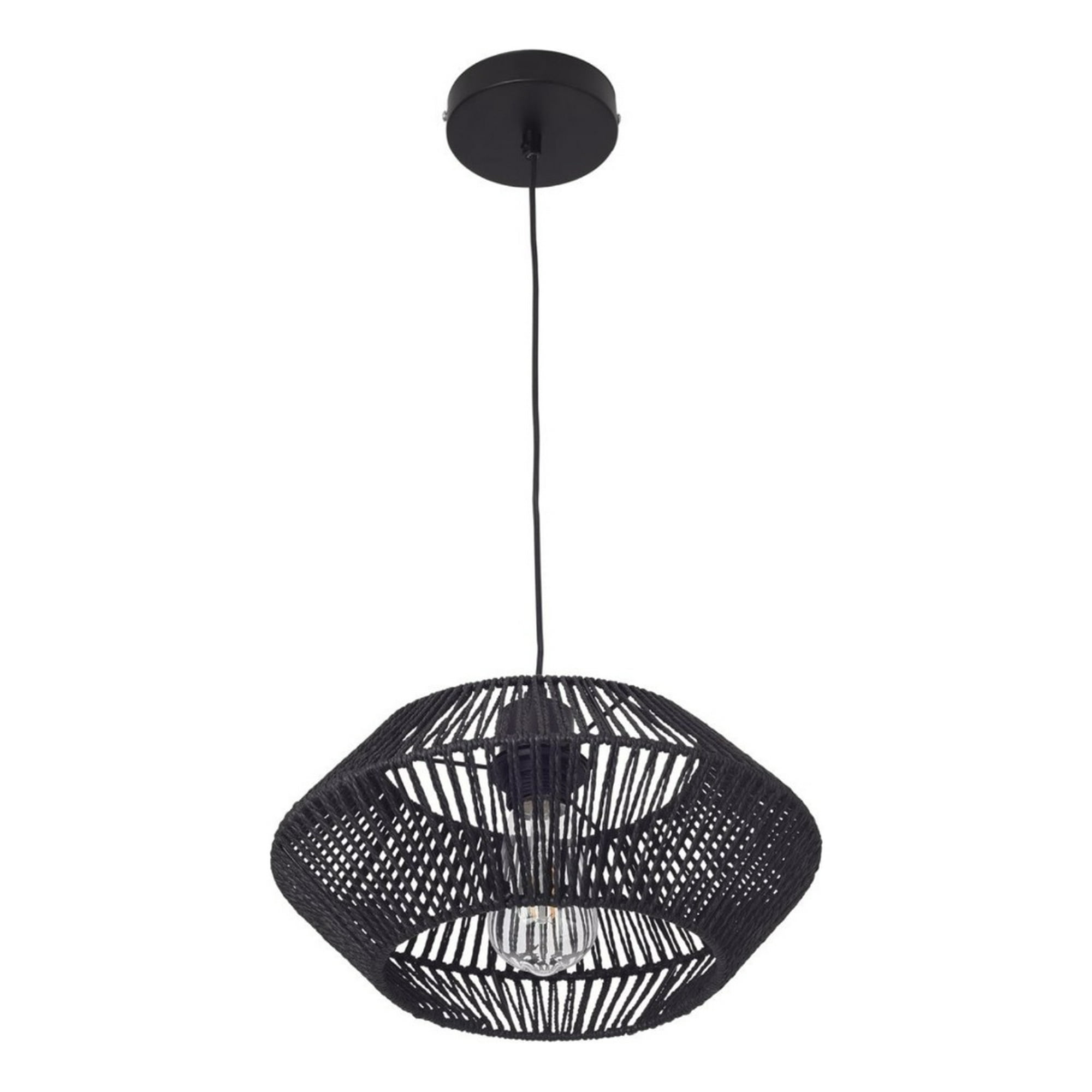 Genérico - Lámpara Techo Colgante Jaula Ratán Tejida Bohemio Negro Jhn