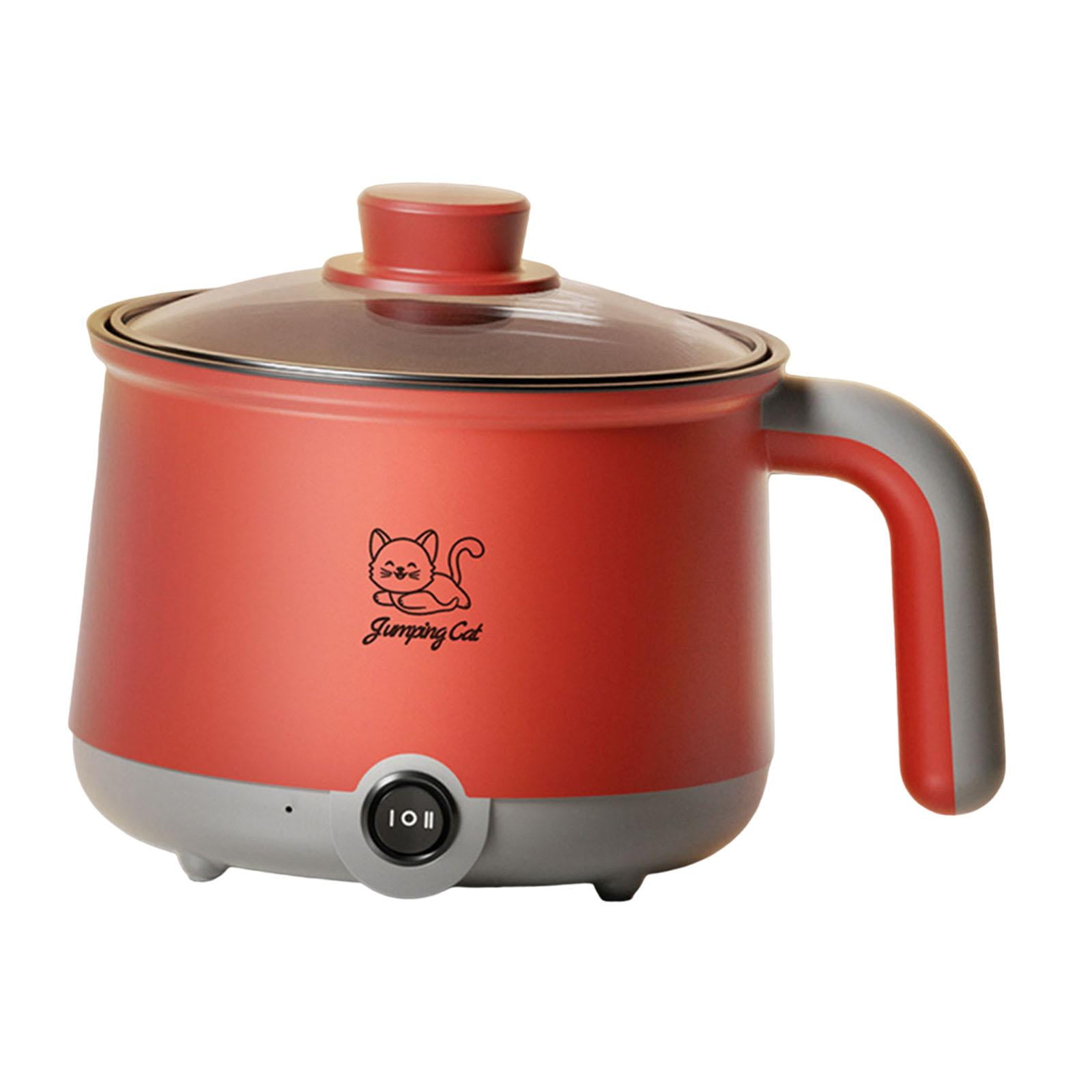 Magideal - Olla Caliente Eléctrica Antiadherente Multifunción, Para El Hogar, Olla Para Cocinar Fideos, Mini Olla Caliente Para Pasta, Huevos, Filetes, Y Gris Rojo