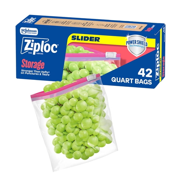 Bolsas de almacenamiento de alimentos Ziploc Quart Power Shield Tech, 42 unidades