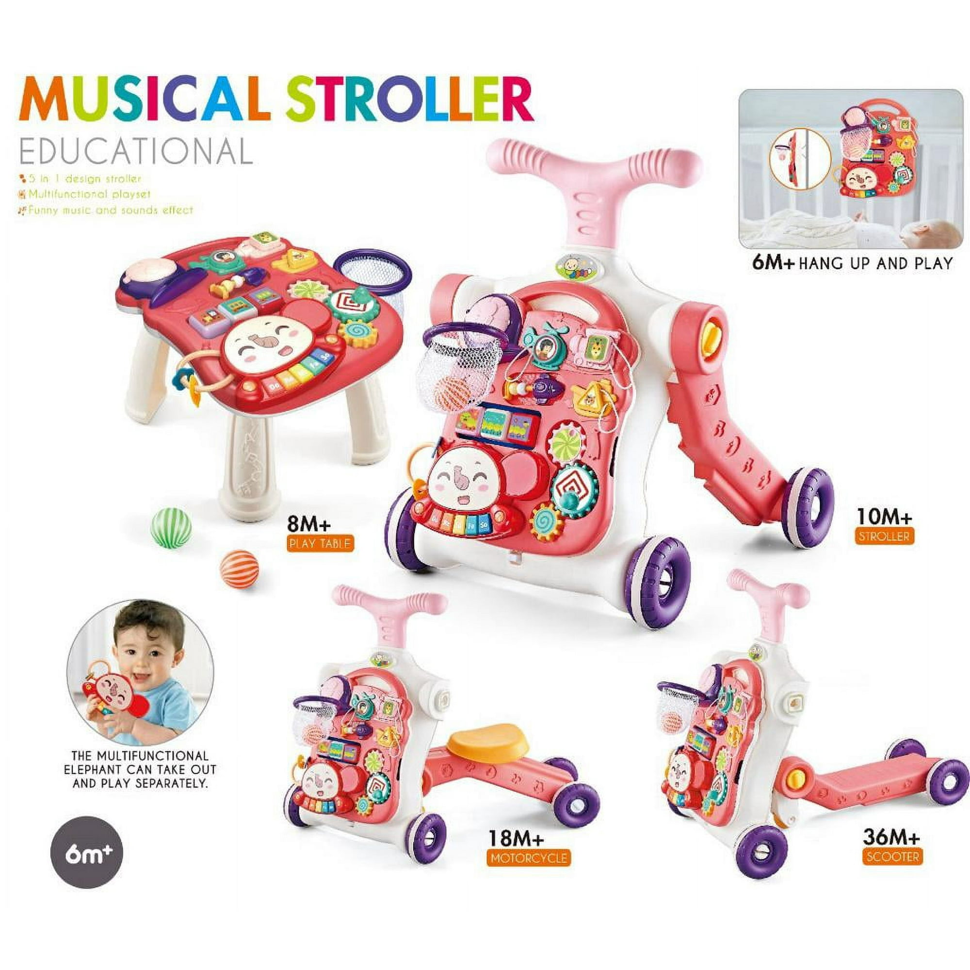 Genérico - Caminador Andador Scooter Bebé Musical Multifuncional 5 En 1 Rosado